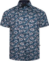 Kam Jeans 6061 Hibiscus Floral Print Short Sleeve Shirt Midnight Blue